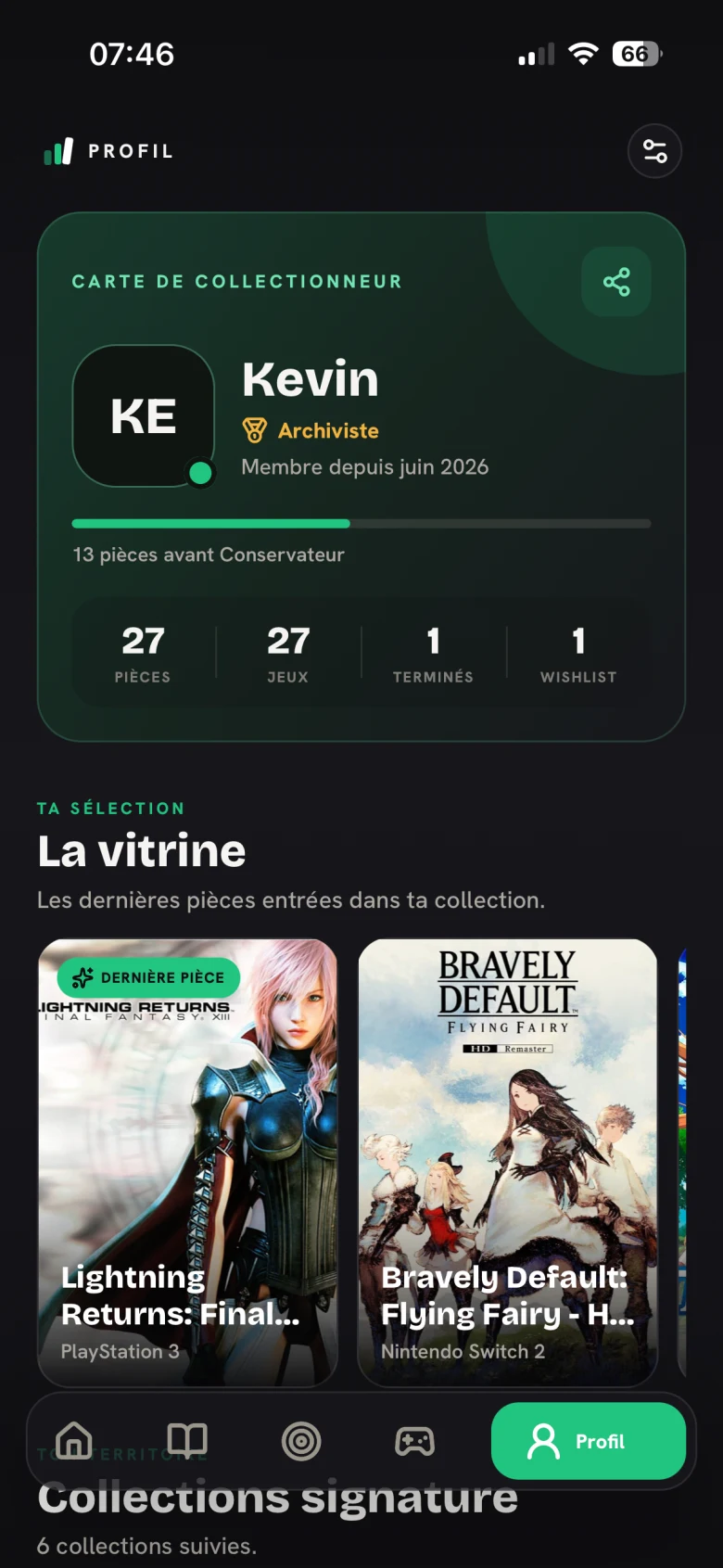 SideQuest profile screen