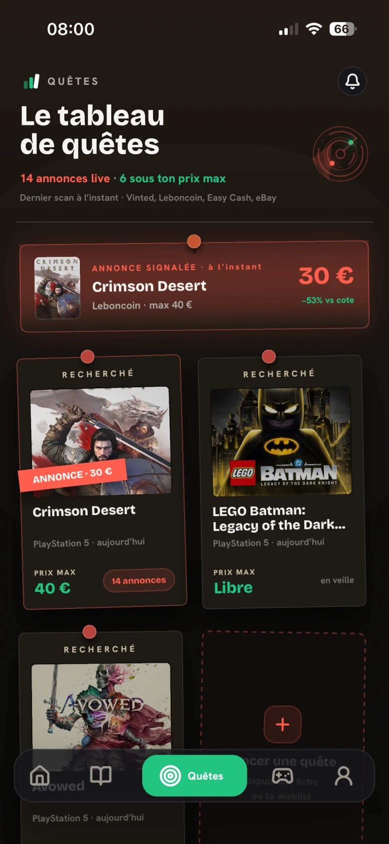 SideQuest quests screen